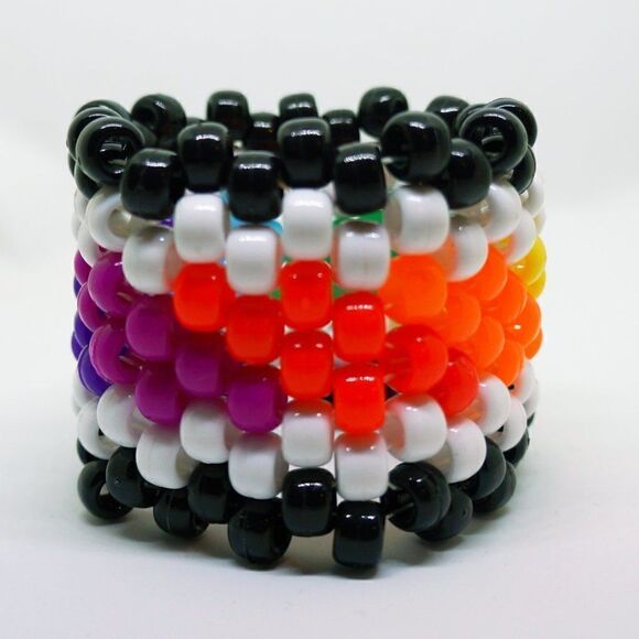 Stretchy Rainbow Kandi Cuff Beaded Handmade Bracelet with White and Black - Picture 3 of 9